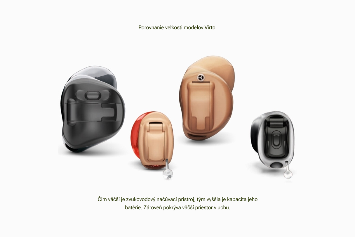 ITE ITC zvukovodové načúvacie prístroje velikost porovnanie Phonak Virto P-312 P-10 Titanium